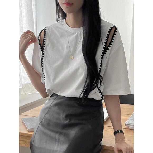 SHEIN DAZY Women's Solid Color Crew Neck Short Sleeve Blouse Size Large - Picture 3 of 8